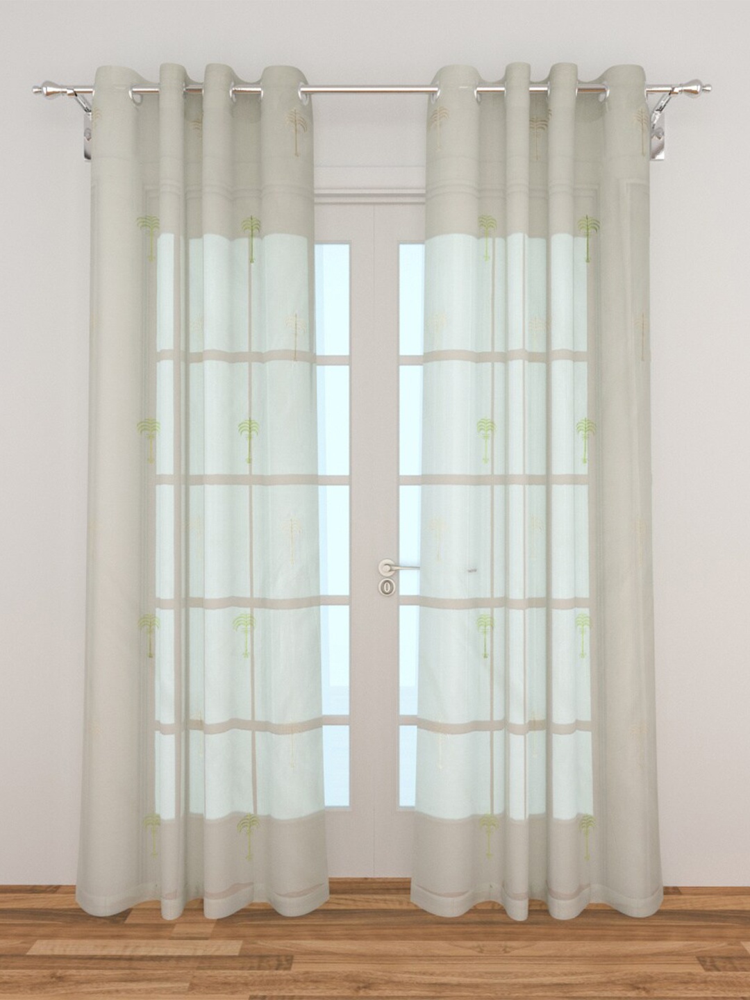 

Home Centre Grey & Green Set of 2 Sheer Door Curtain