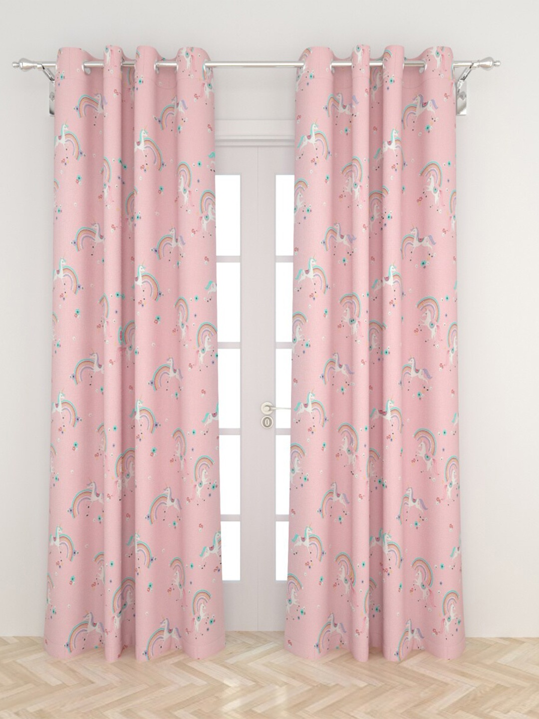 

Home Centre Pink & White Set of 2 Sheer Door Curtain