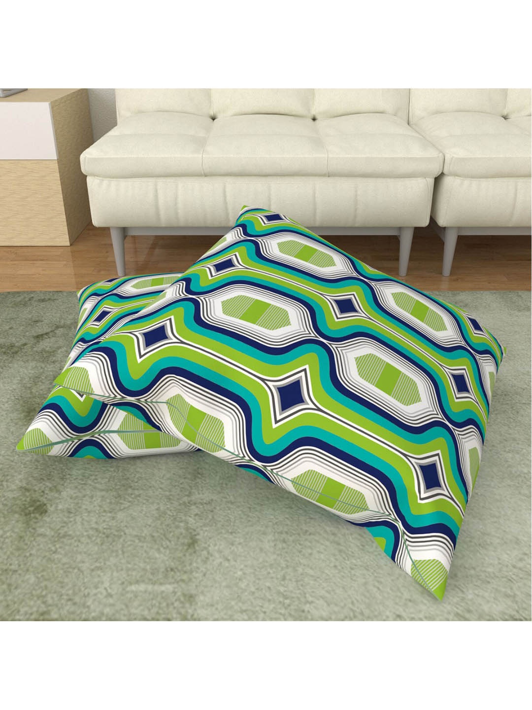 

Home Centre Green & White Printed Cotton Filled Cushion