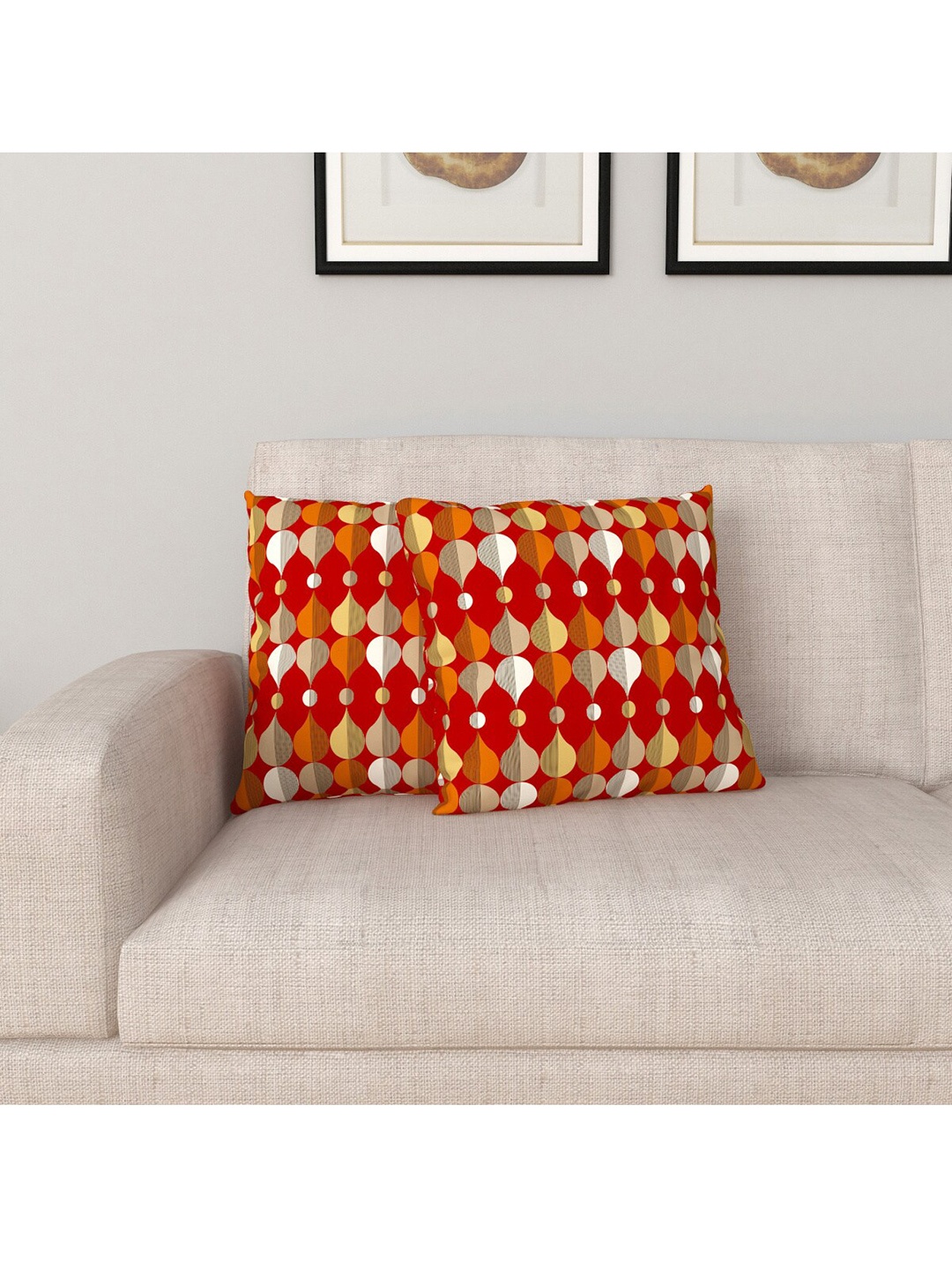

Home Centre Set Of 2 Sleek-Design Cotton Red Square Shape Cushion With Filler