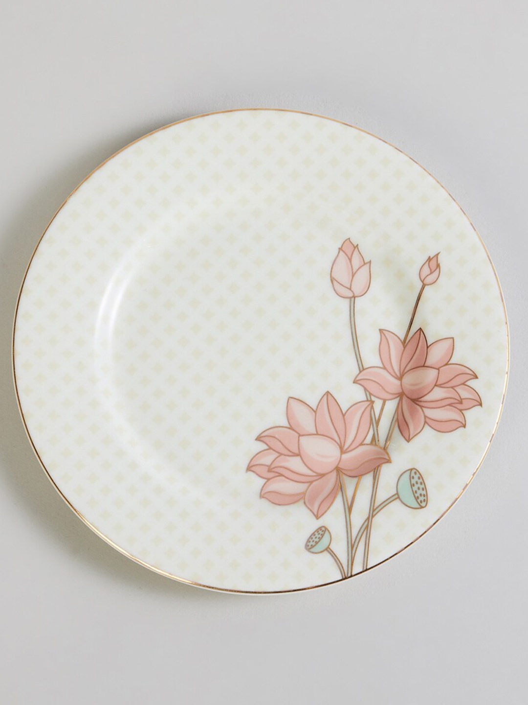 

Home Centre Off White & Pink Floral Printed Bone China Glossy Plate