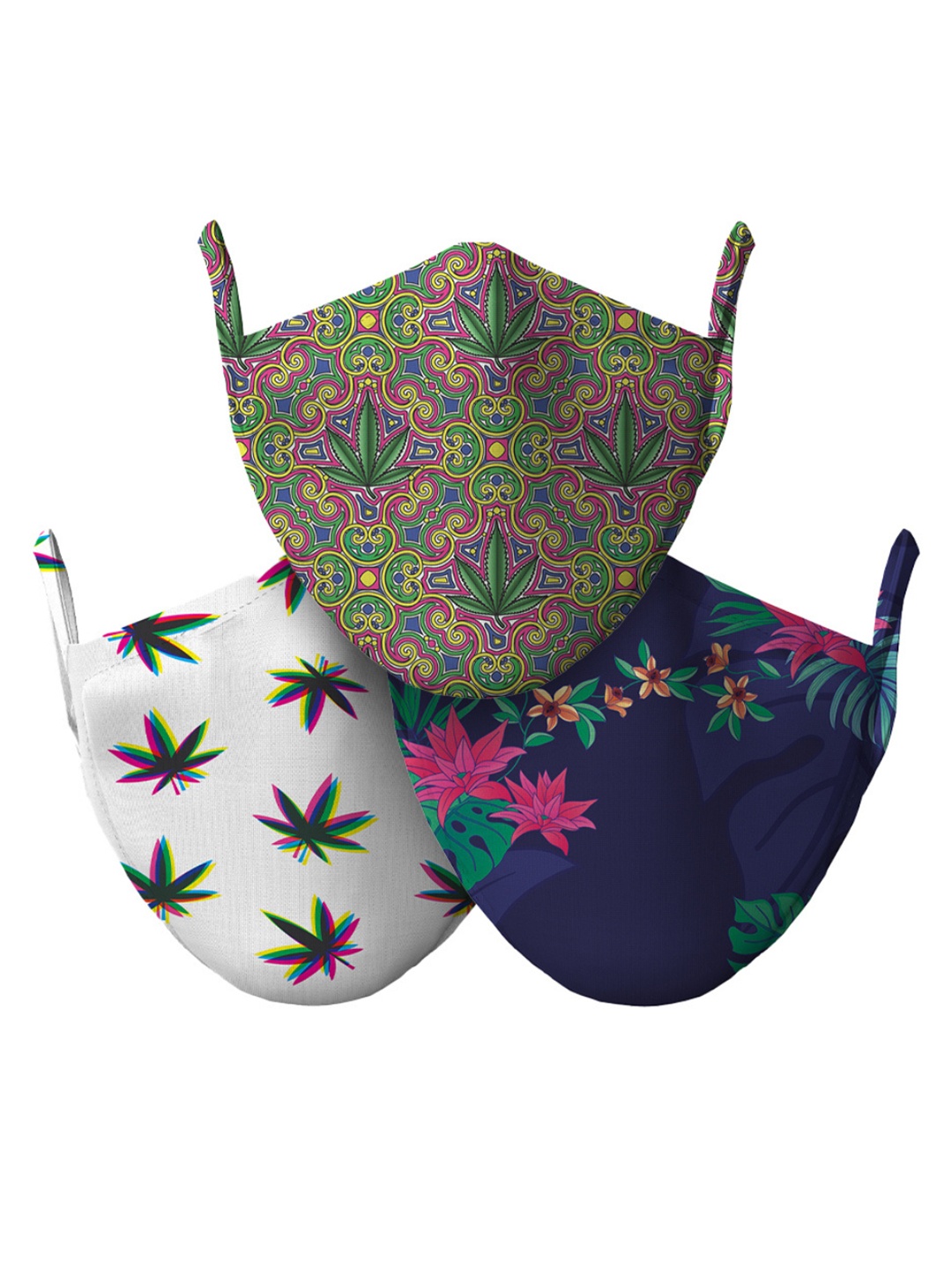 

wHAT'S DOwn Unisex Multicolored Pack of 3 Tropical Feels Cotton Face Masks, Multi