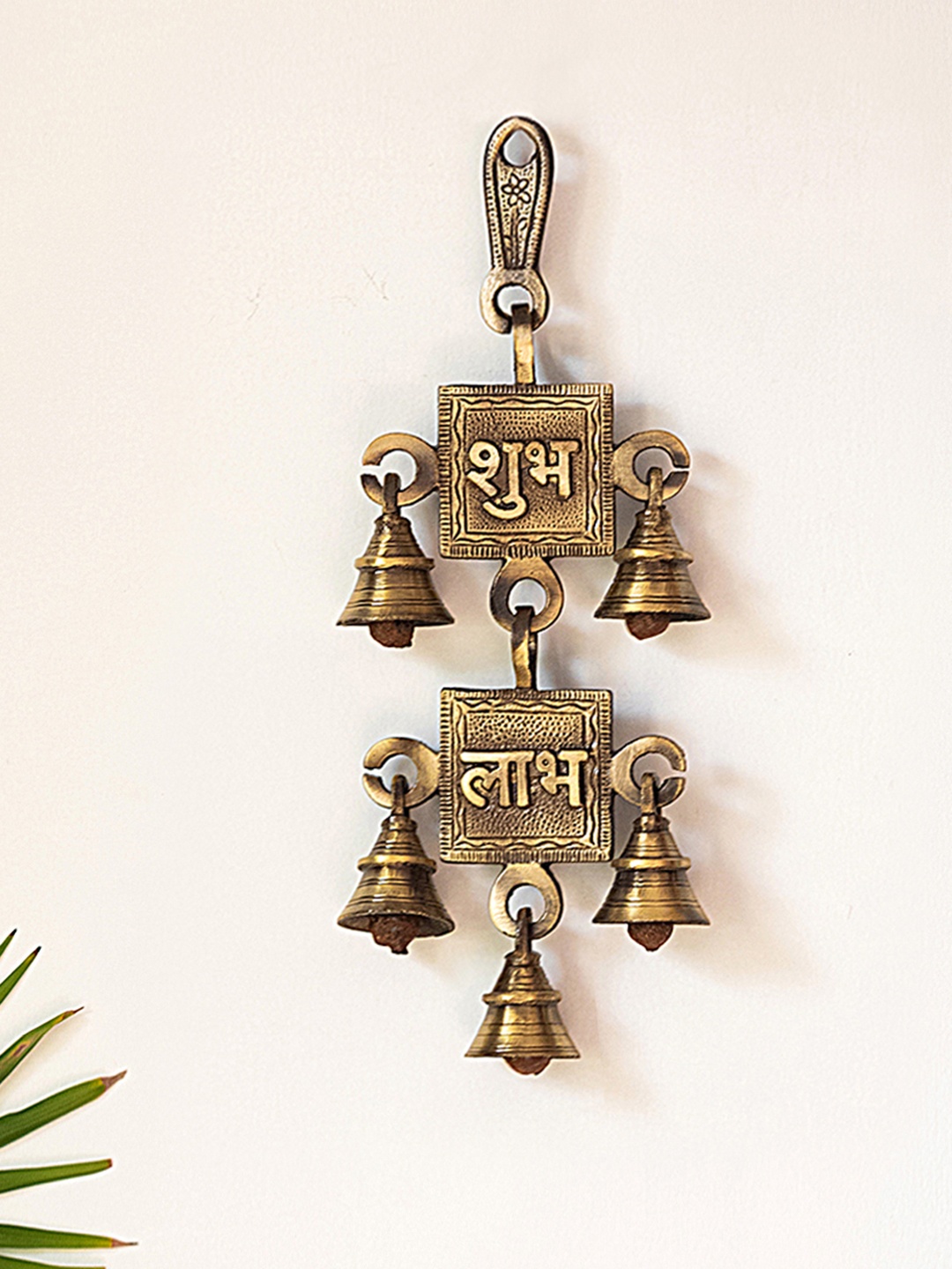 

ExclusiveLane Gold-Toned Shubh Labh Hand-Etched Spiritual Brass Wall Decor