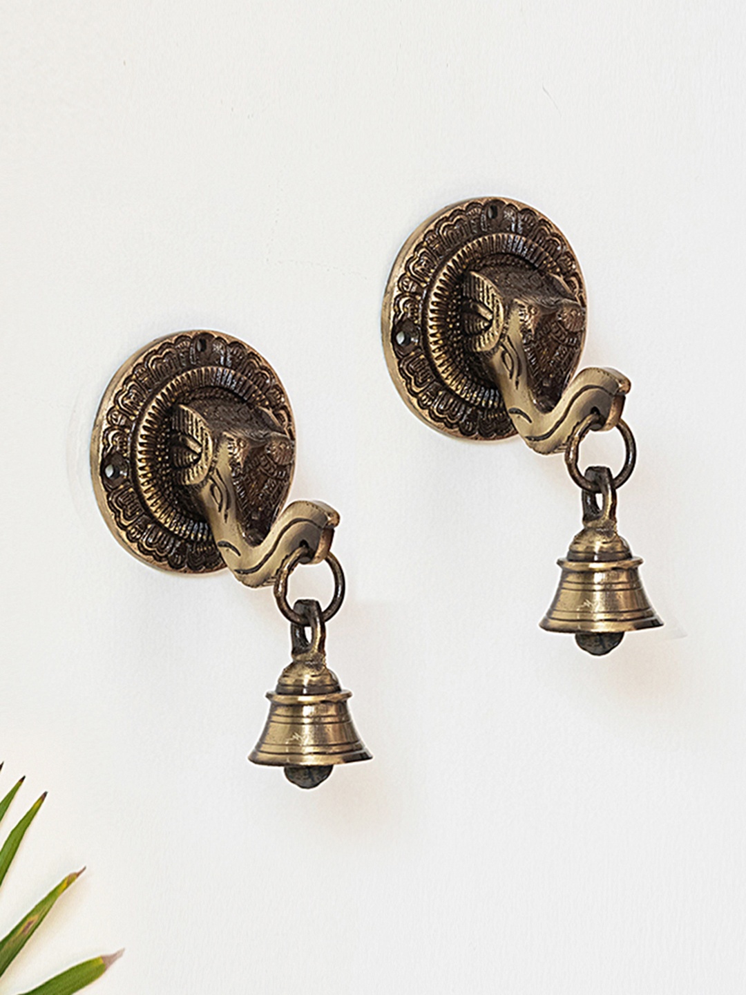 

ExclusiveLane Elephant Face Pair Hand-Etched Brass Wall Decor, Gold