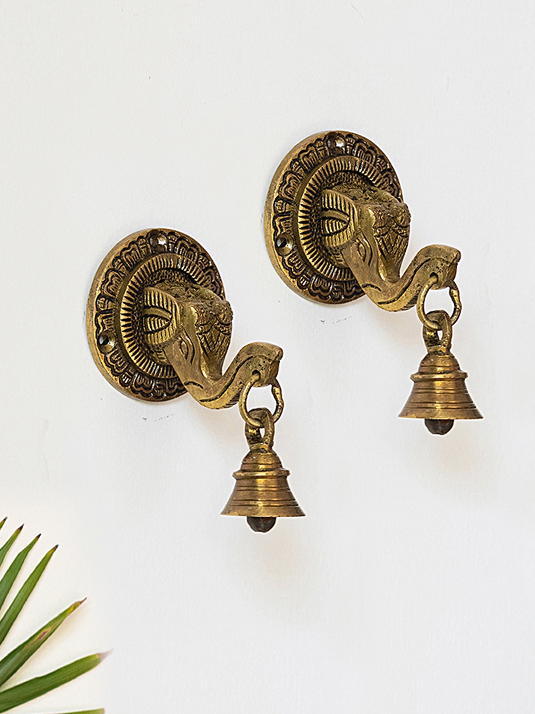 

ExclusiveLane Set Of 2 Gold-Colored Elephant Face Pair Brass Wall Decor Hanging