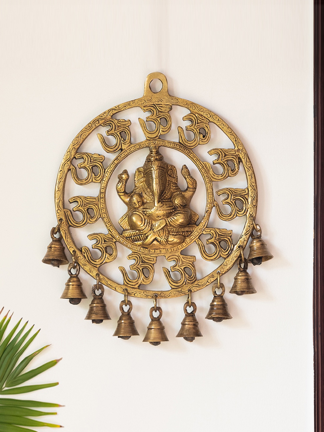 

ExclusiveLane Gold-Toned Maha Ganpati Brass Wall Decor Hanging With Bells