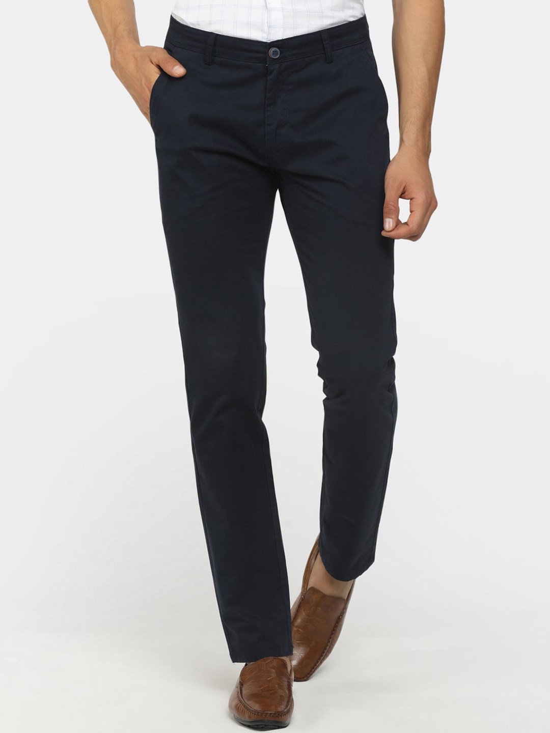 

V-Mart Men Blue Solid Twill Cotton Trousers