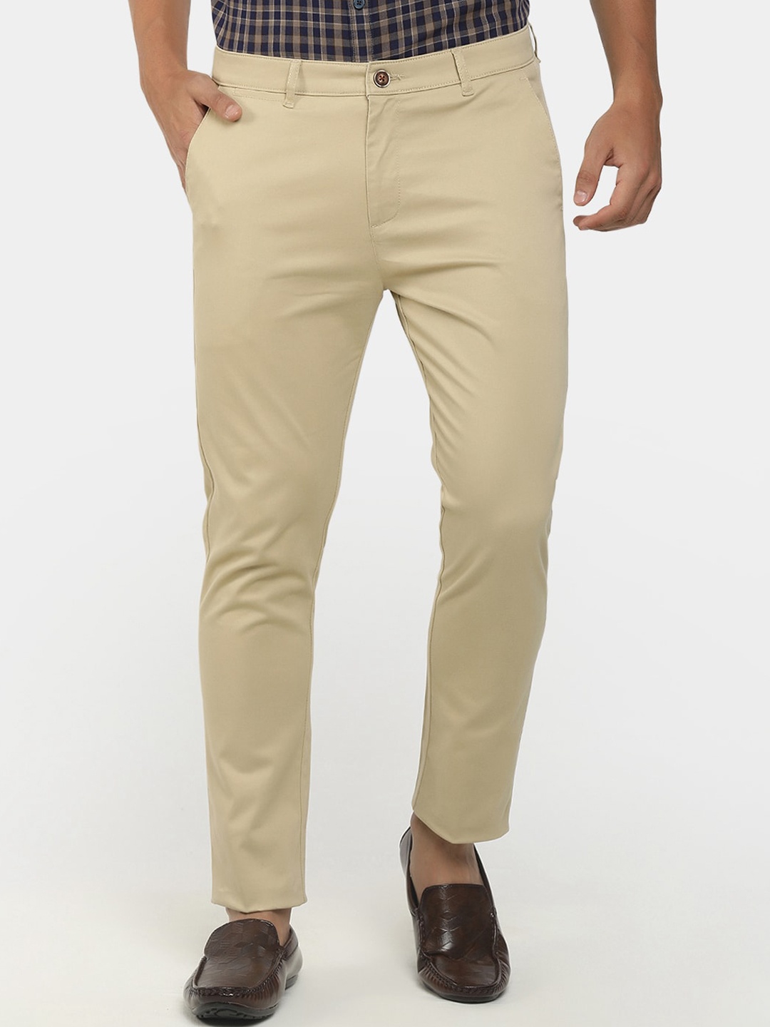 

V-Mart Men Beige Solid Satin Cotton Formal Trousers