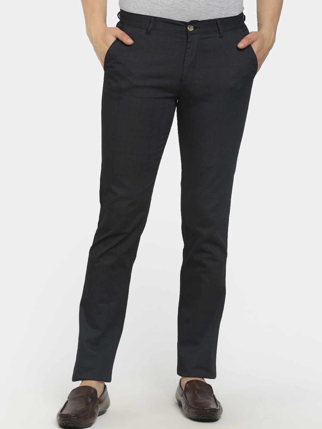 

V-Mart Men Black Checked Satin Cotton Trousers