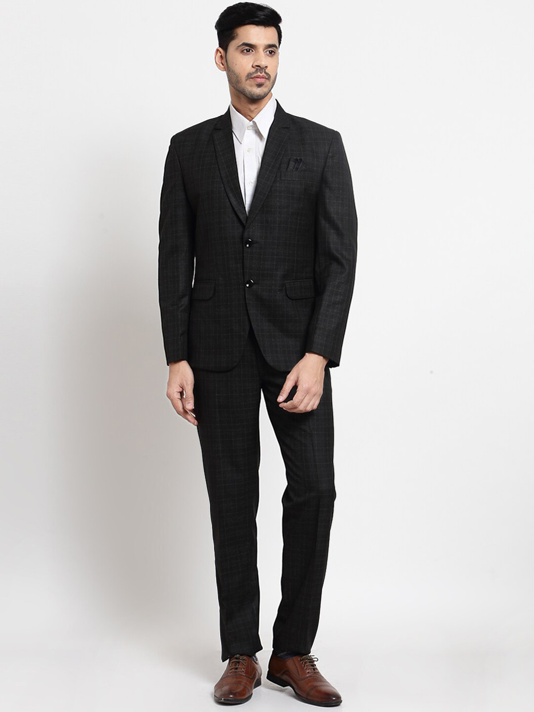 

KLOTTHE Men Black Checked Single-Breasted Slim-Fit 2-Piece Party Suit