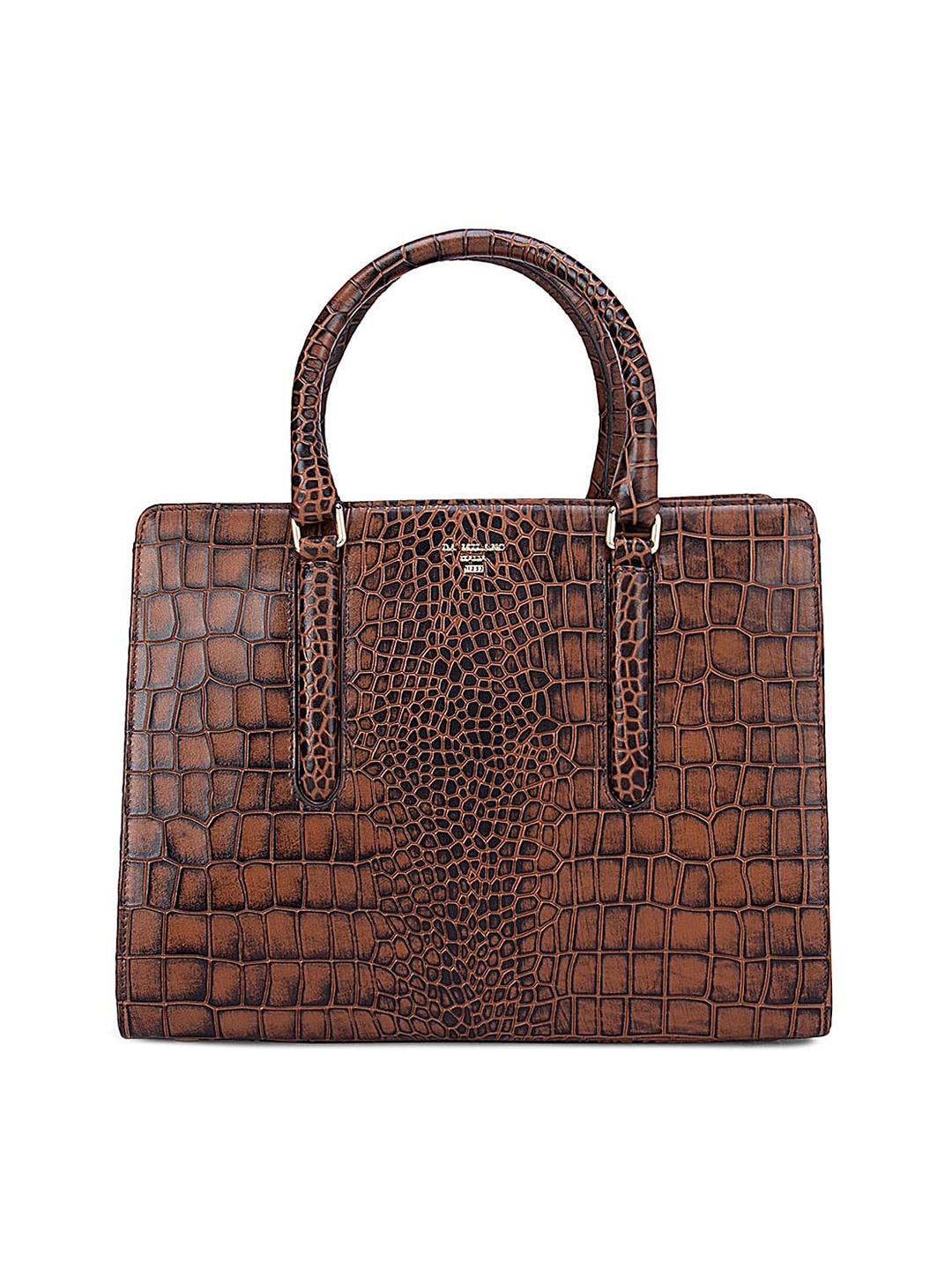 

Da Milano Brown Textured Leather Structured Handheld Bag