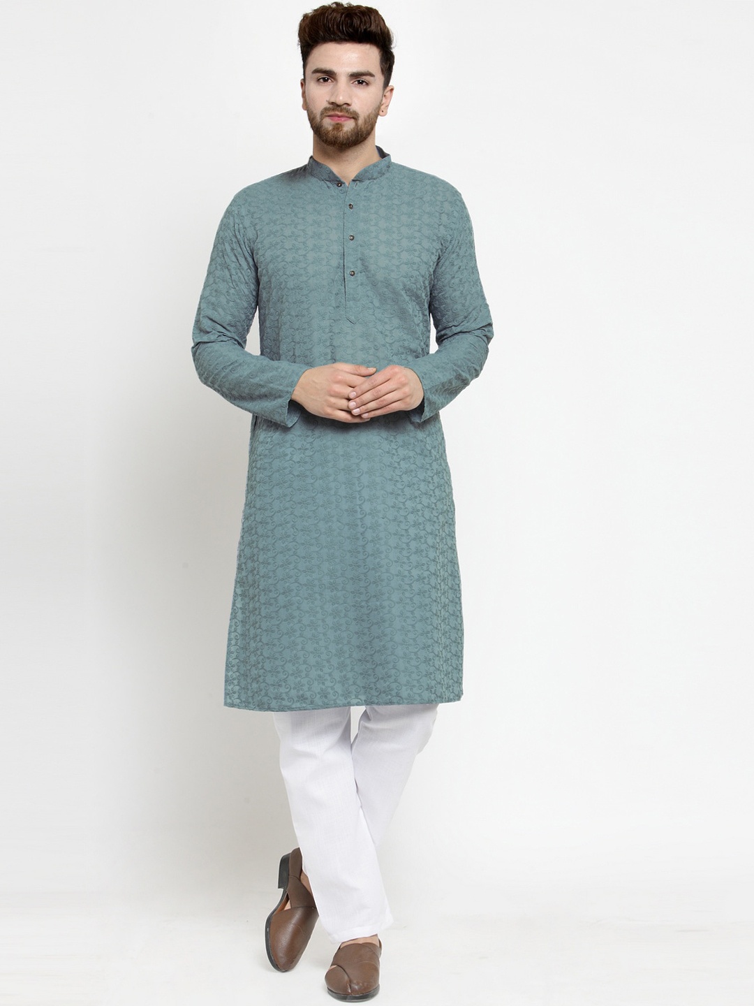 

TREEMODA Men Grey Pure Cotton Kurta With Pyjamas