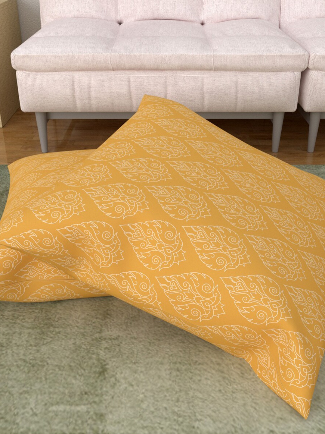 

Home Centre Yellow & White Set of 2 Geometric Square Cushion Covers