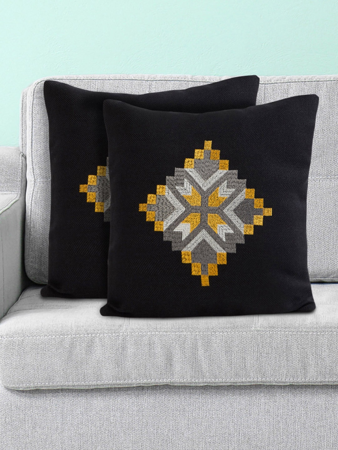 

Home Centre Black Set of 2 Ethnic Motifs Square Cushion Covers