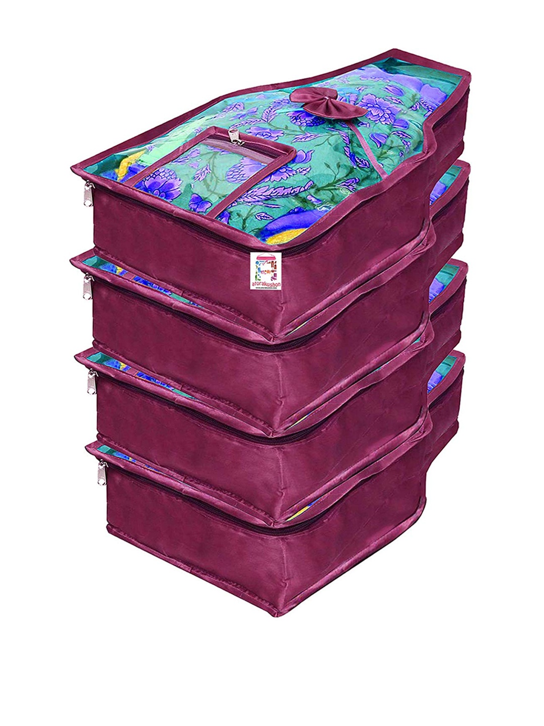 

atorakushon Purple Pack Of 4 Satin Blouse Cover Clothes Storage Bag