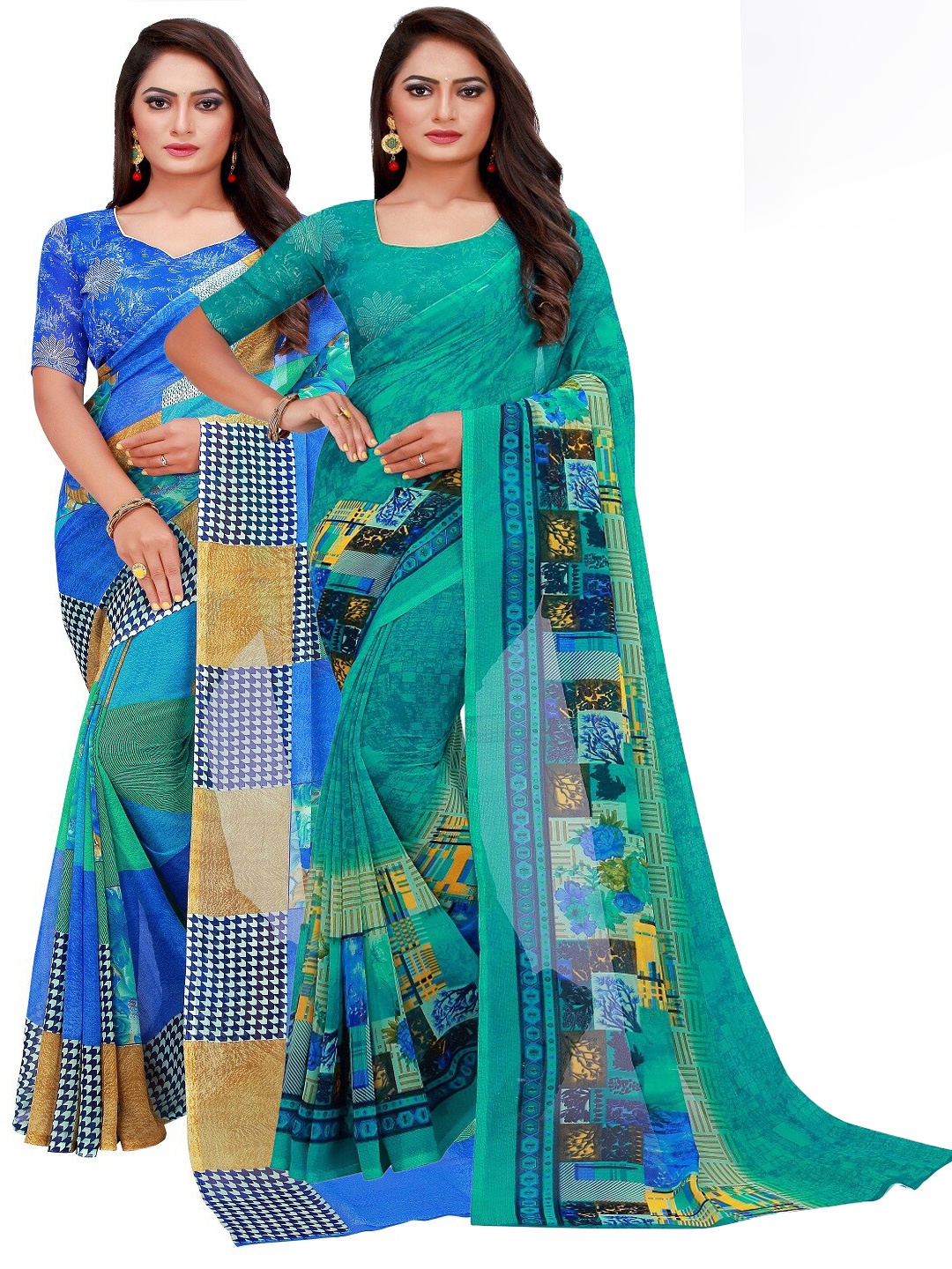 

Florence Blue & Turquoise Blue Pack of 2 Pure Georgette Sarees