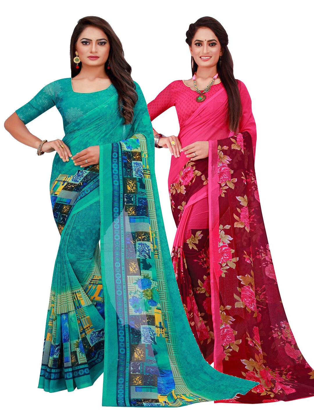 

Florence Set of 2 Pure Georgette Saree, Turquoise blue