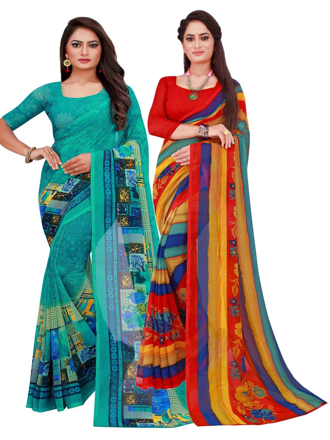 

Florence Set of 2 Pure Georgette Saree, Turquoise blue