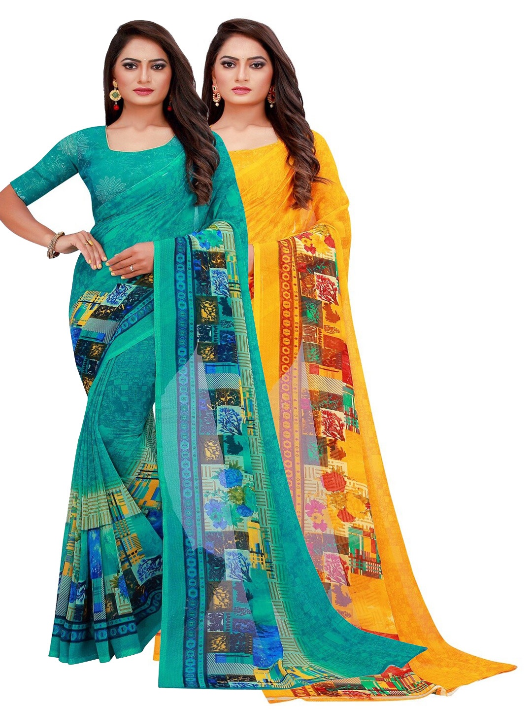 

Florence Set of 2 Pure Georgette Saree, Turquoise blue