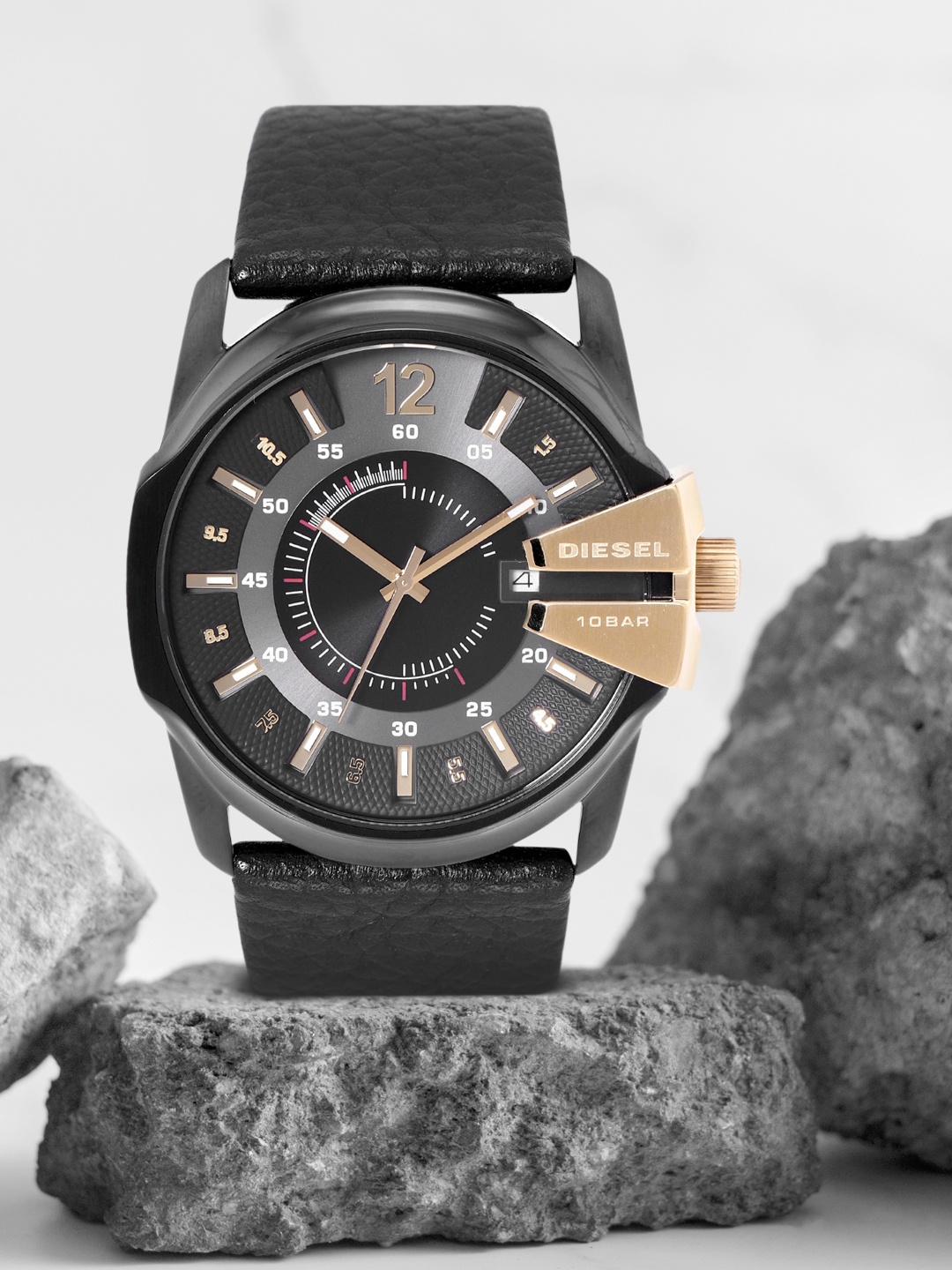 

DIESEL Men Black Dial & Black Leather Straps Analogue Watch DZ1475