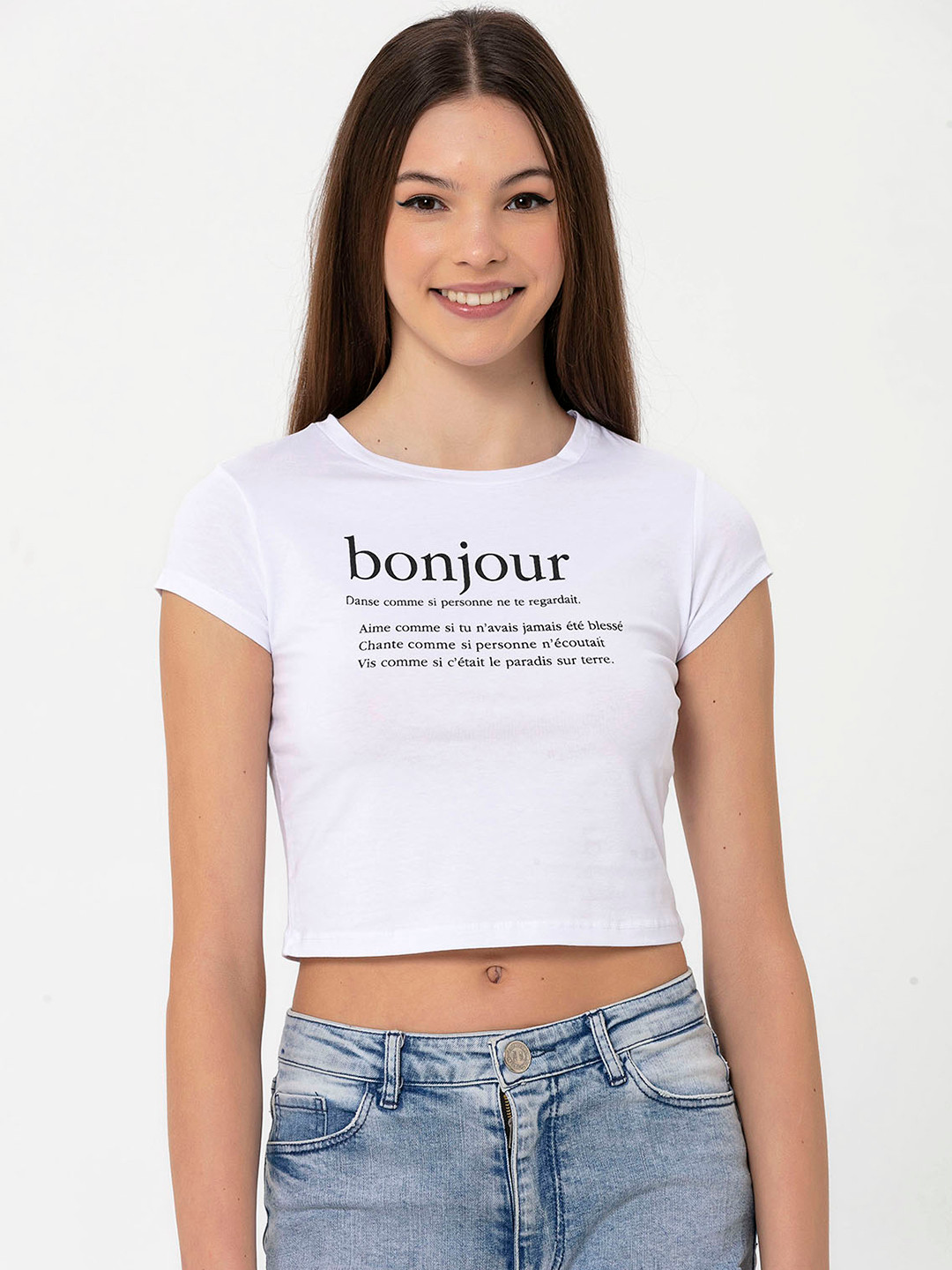 

Miss Poem Women White Typography Printed Cropped T-shirt