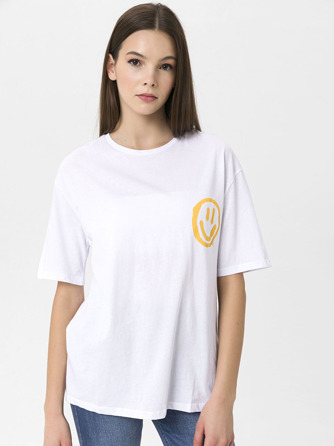 

Miss Poem Women White Printed Pure Cotton T-shirt