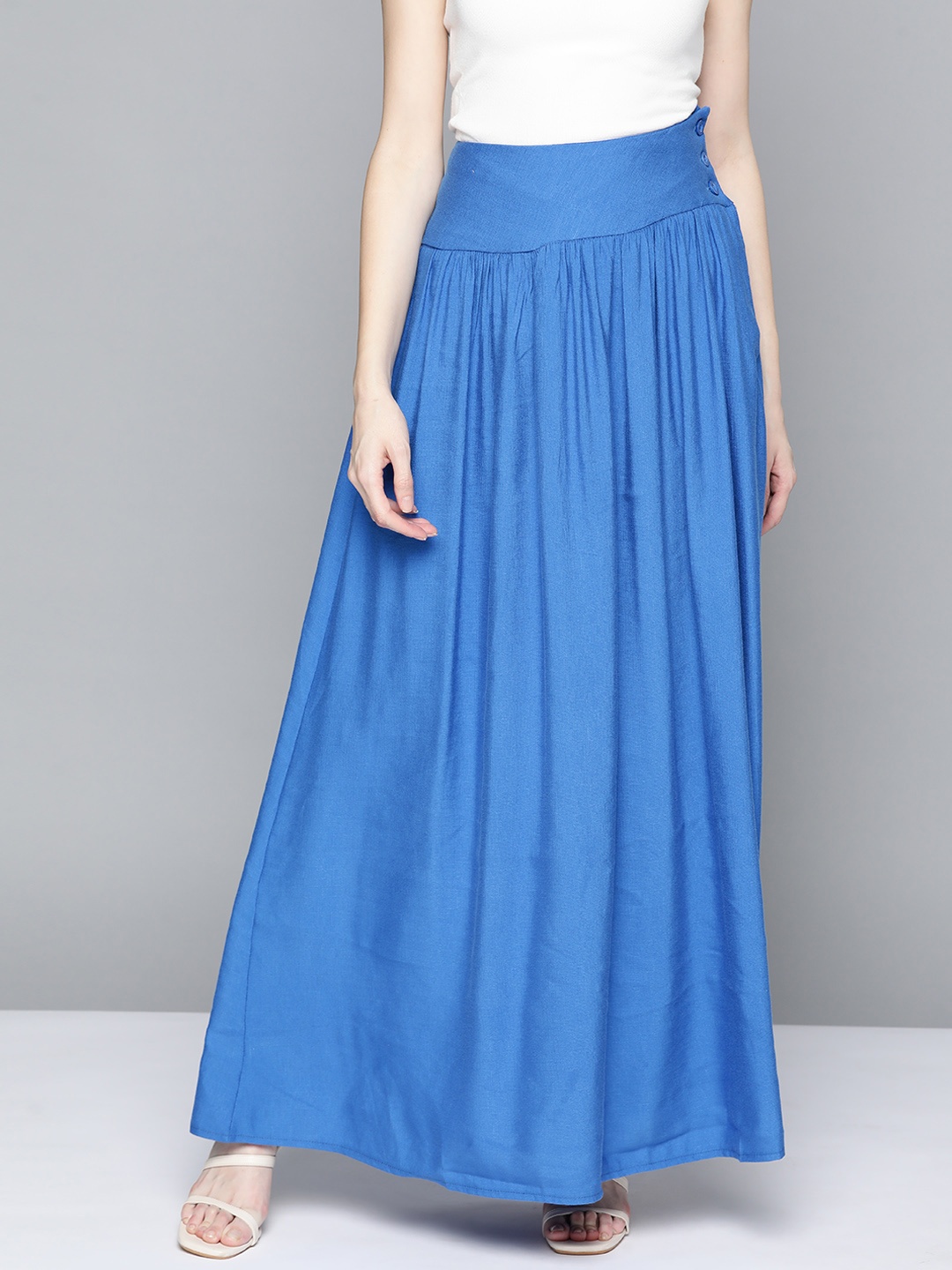 

Miss Poem Women Blue Solid A-Line Flared Maxi Skirt