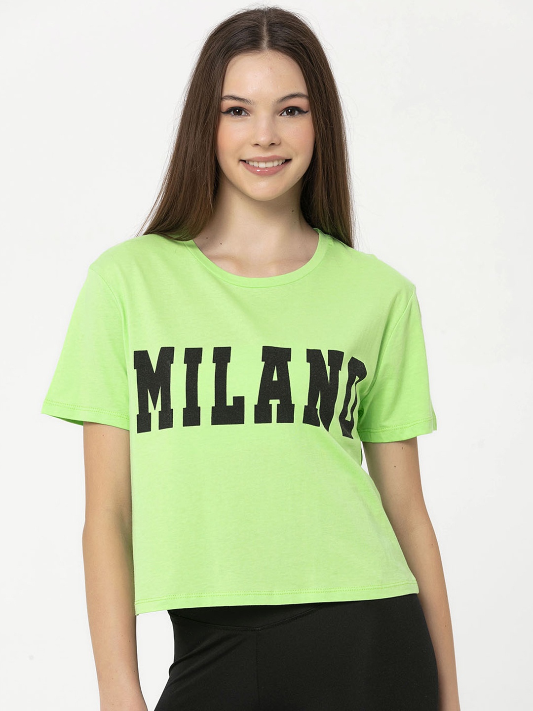 

Miss Poem Women Green Printed Pure Cotton T-shirt