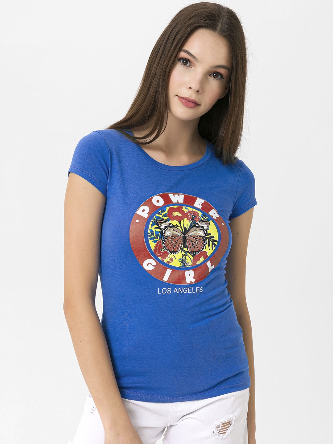 

Miss Poem Women Blue Printed T-shirt