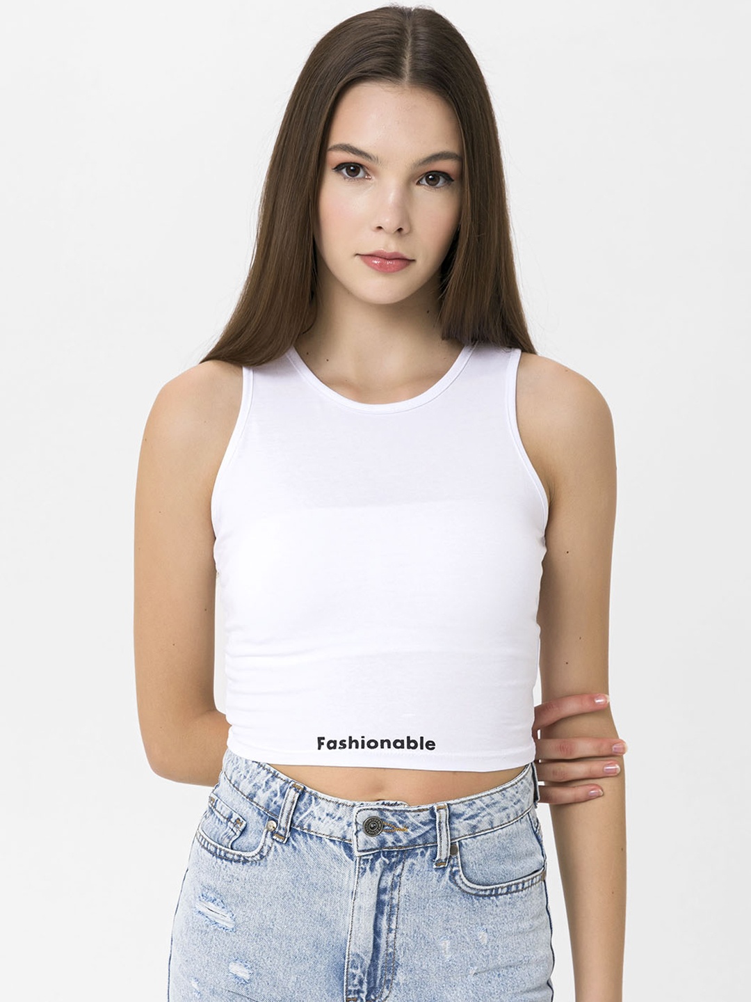 

Miss Poem Women White Typography Printed Cropped T-shirt