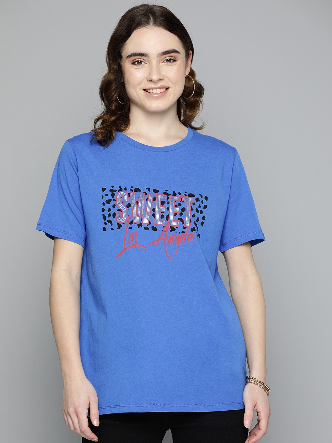 

Miss Poem Printed Pure Cotton T-shirt, Blue