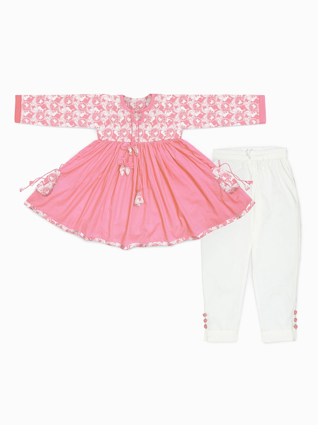 

STORY TAILOR Girls Peach-Coloured Yoke Design Pure Cotton Kurta with Salwar