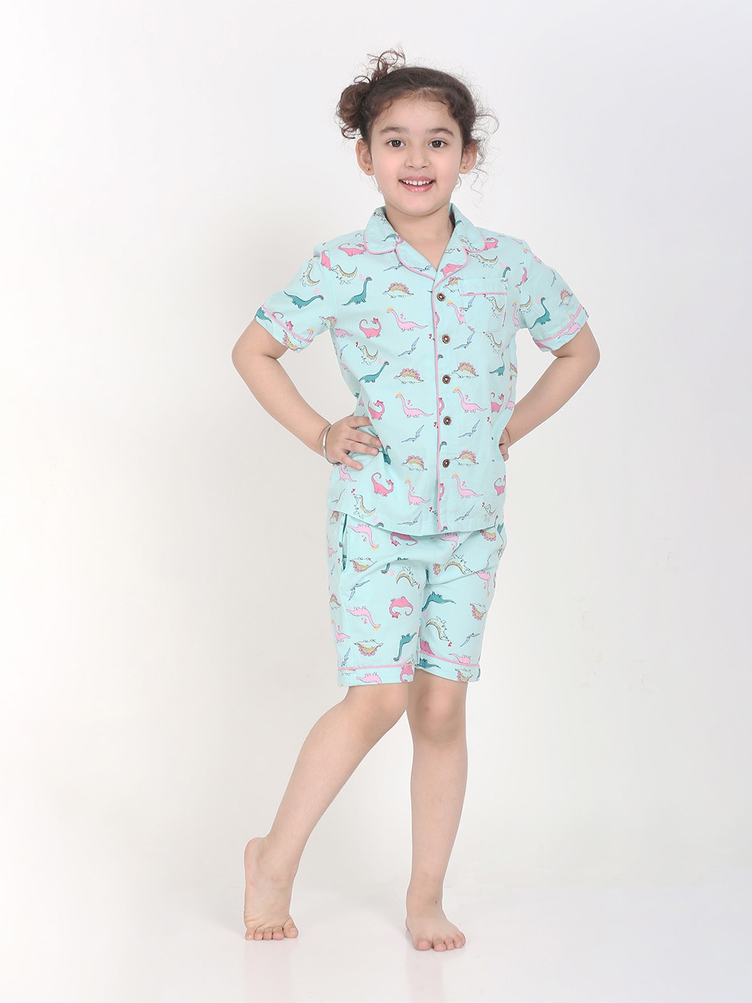 

Biglilpeople Girls Blue & Pink Printed Cotton Night suit