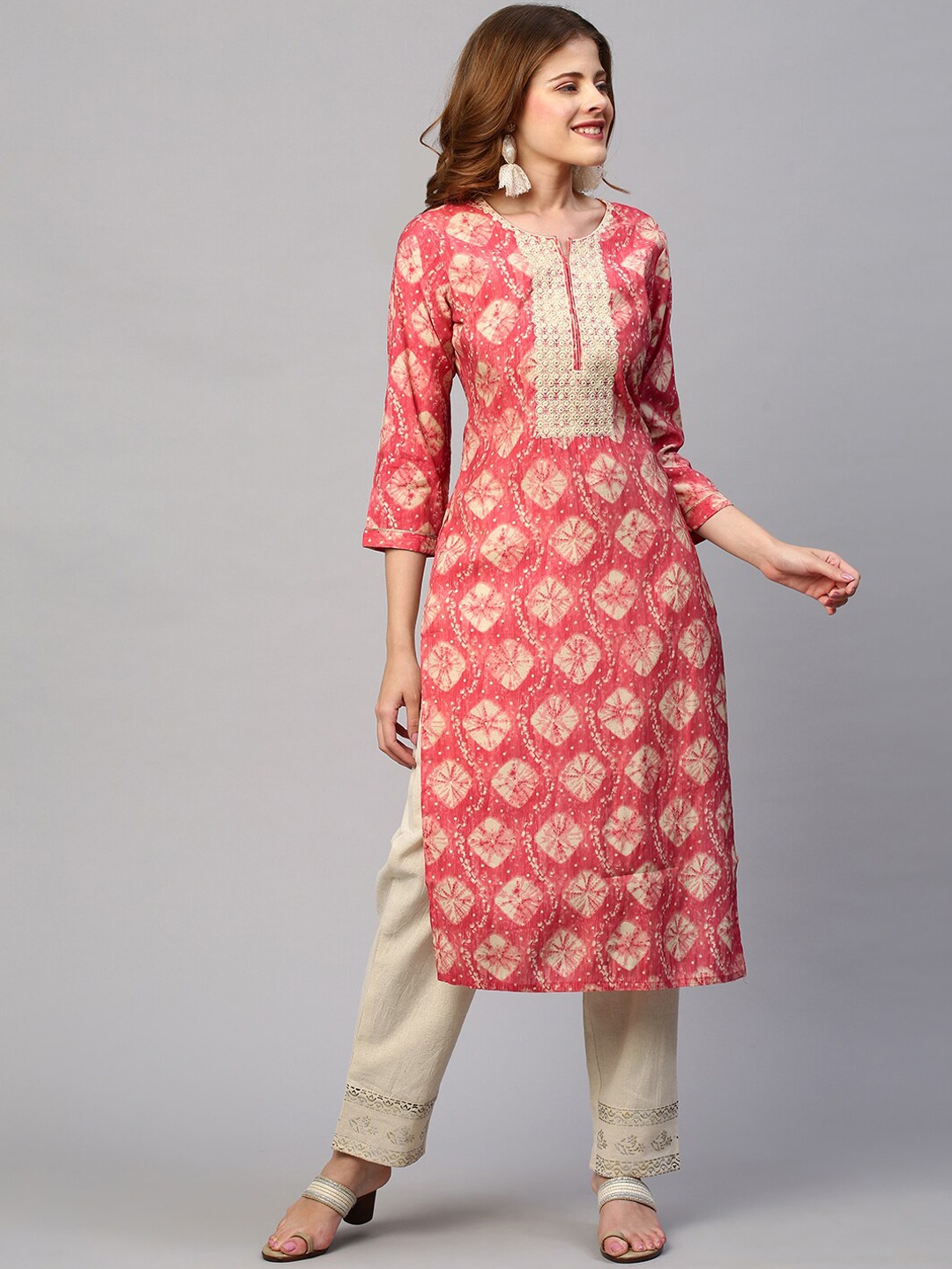 

FASHOR Women Red Geometric Printed Kurta