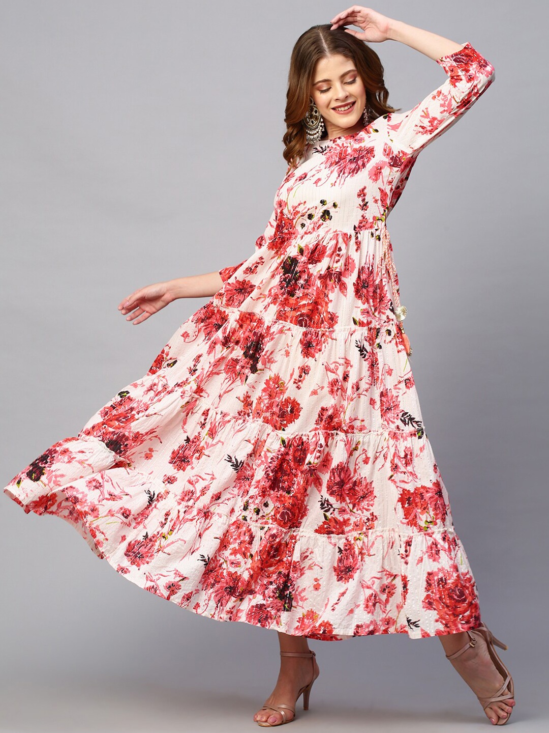 

FASHOR Women Pink Floral Printed Cotton Maxi Dress