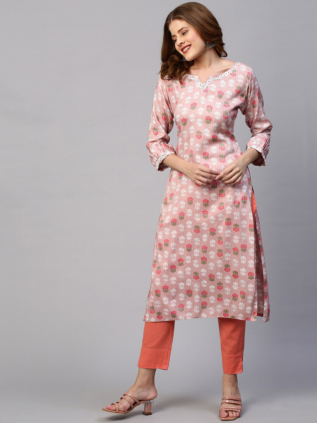 

FASHOR Women Pink Ethnic Motifs Printed Kurta