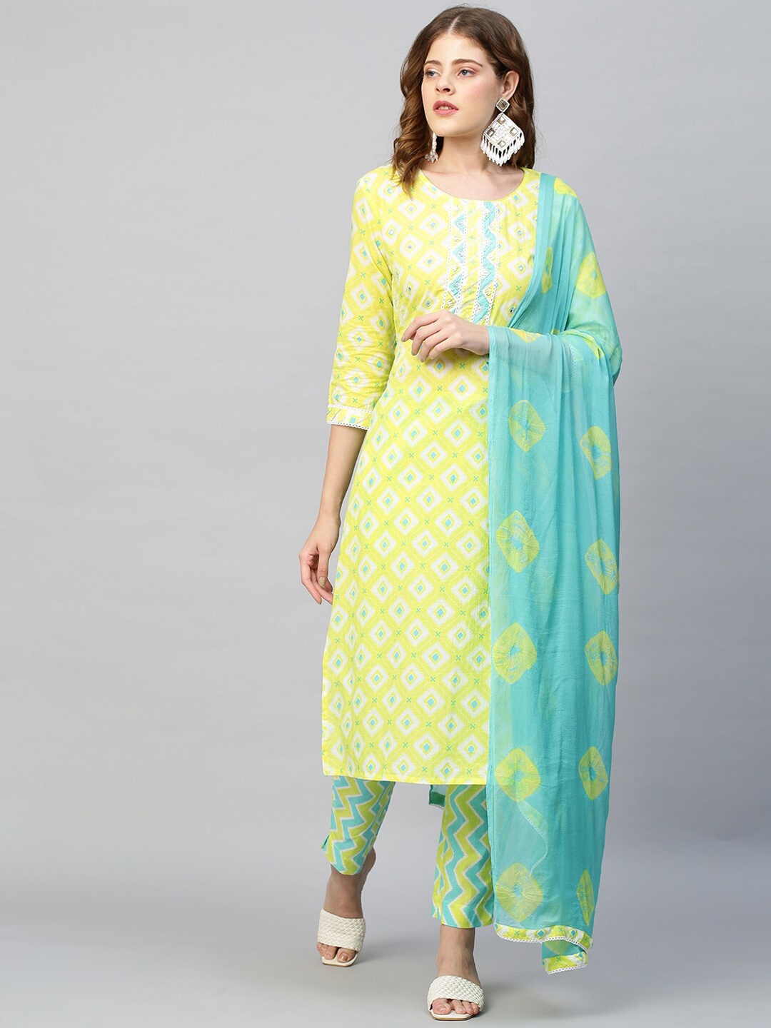

FASHOR Women Yellow Ethnic Motifs Printed Pure Cotton Kurta Set