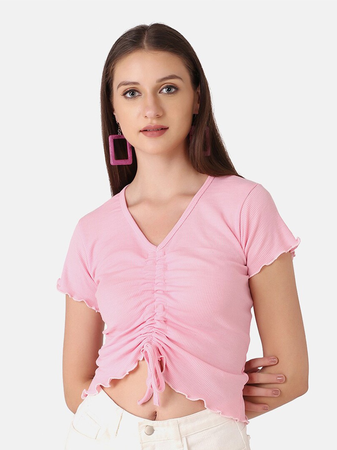 

BUY NEW TREND Pink Waist Tie-Ups Top