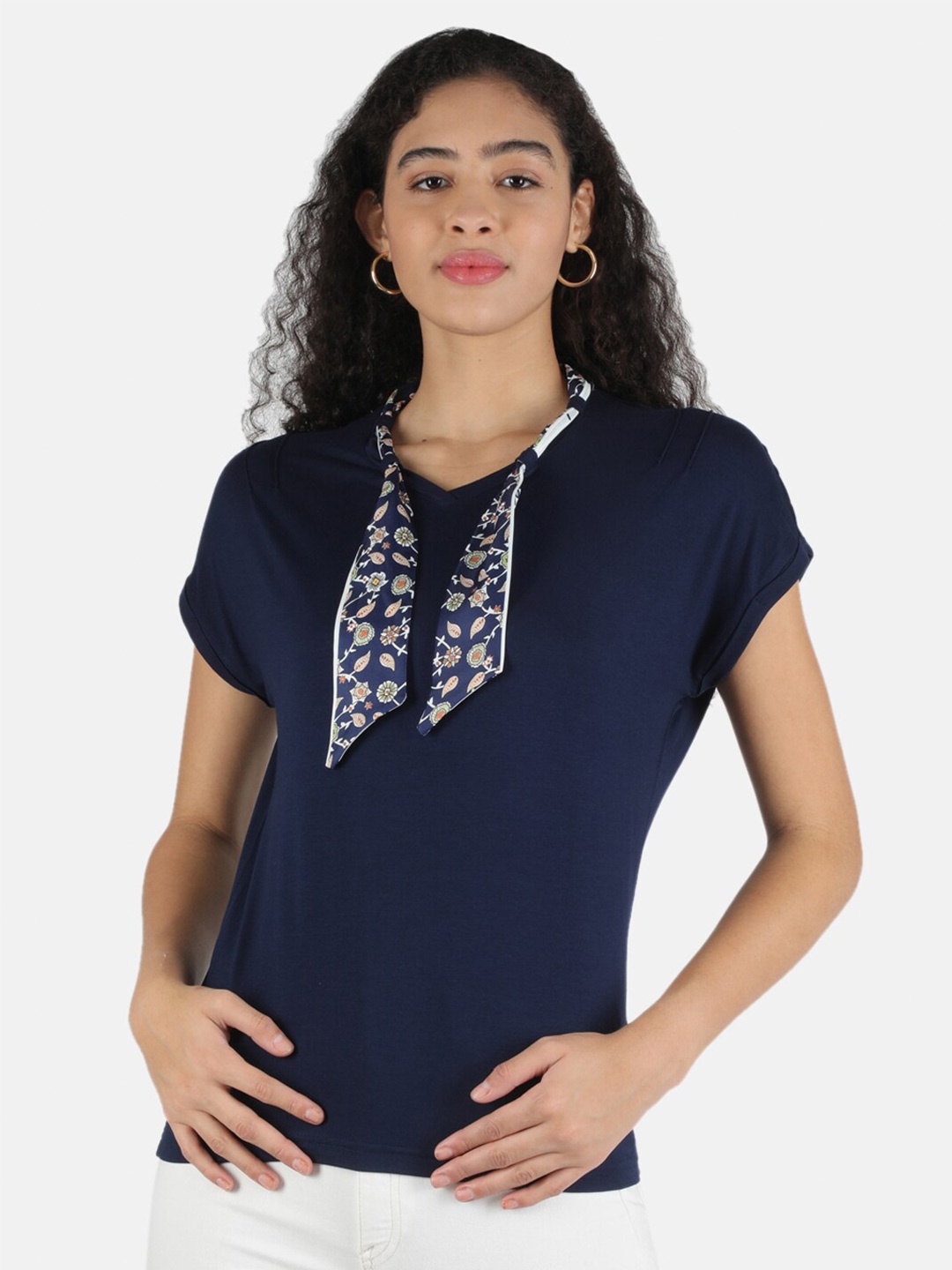 

Monte Carlo Blue Tie-Up Neck Extended Sleeves Top