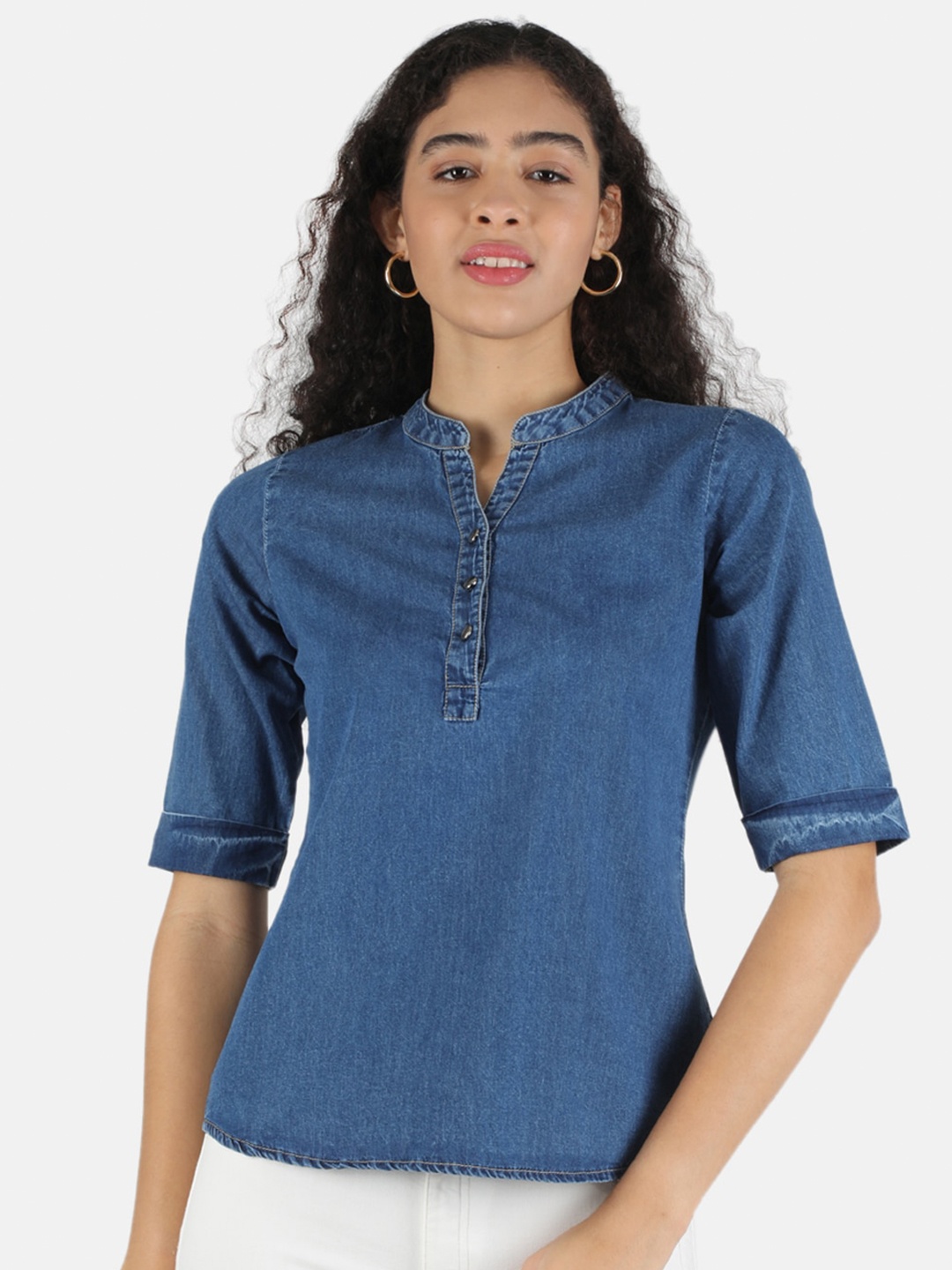 

Monte Carlo Blue Mandarin Collar Top