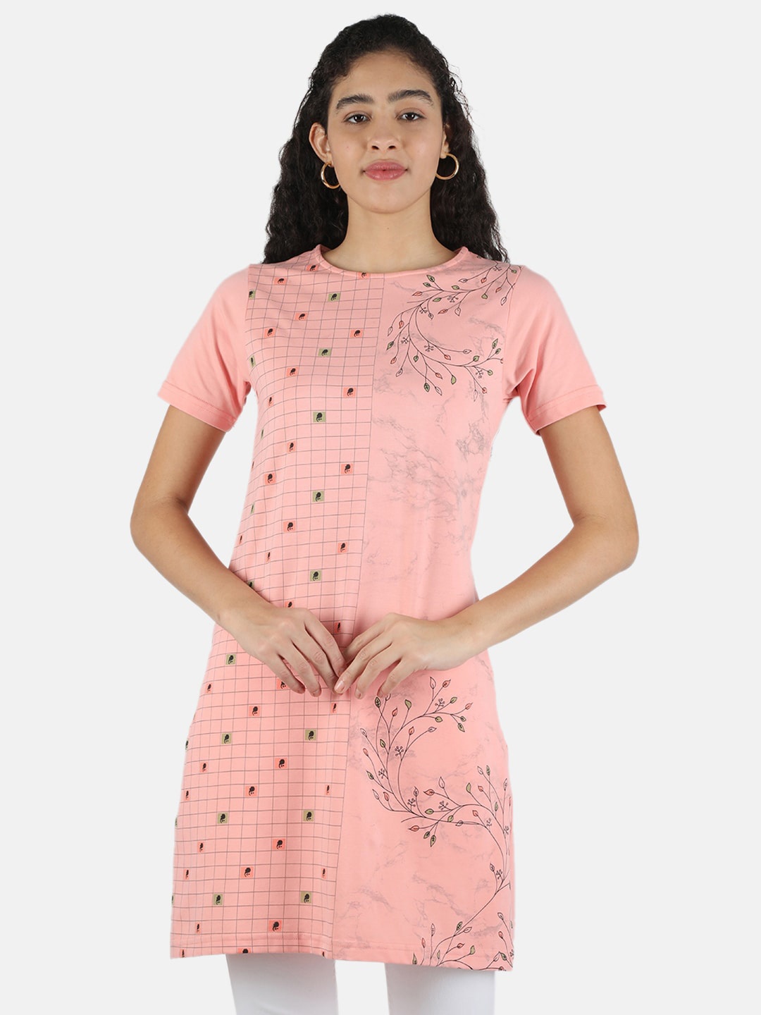 

Monte Carlo Peach-Coloured Printed Longline Top