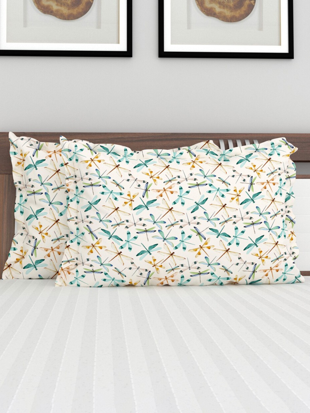

Home Centre Set of 2 White Corsica Printed Jacquard Microfiber Pillow Covers