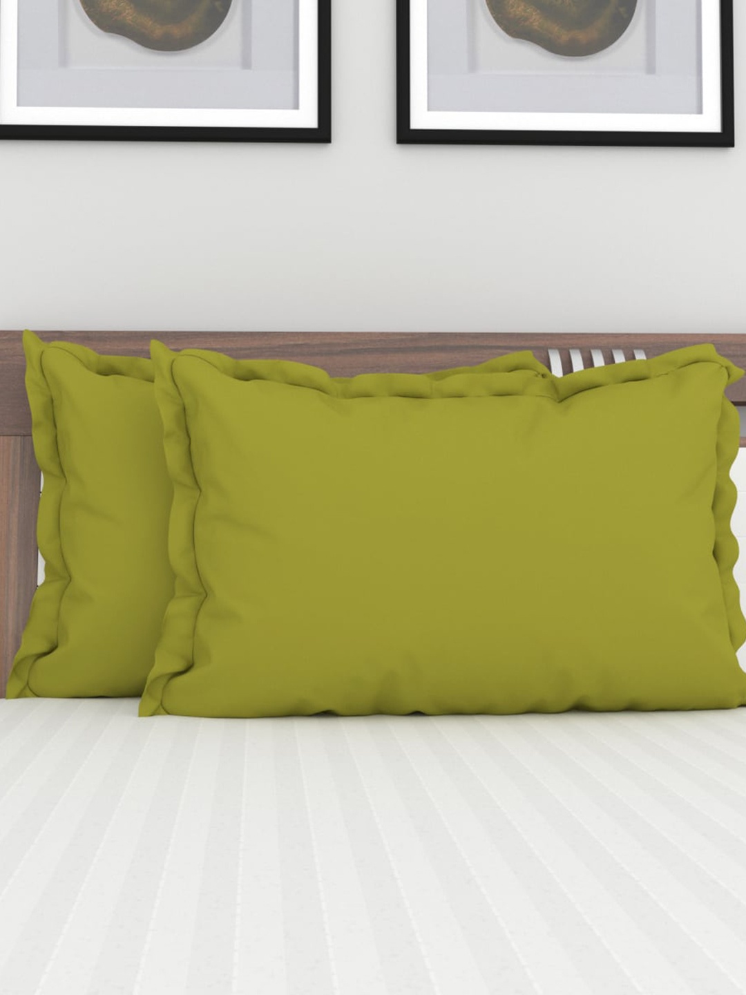 

Home Centre Set of 2 Green Solid Cotton Pillow Covers