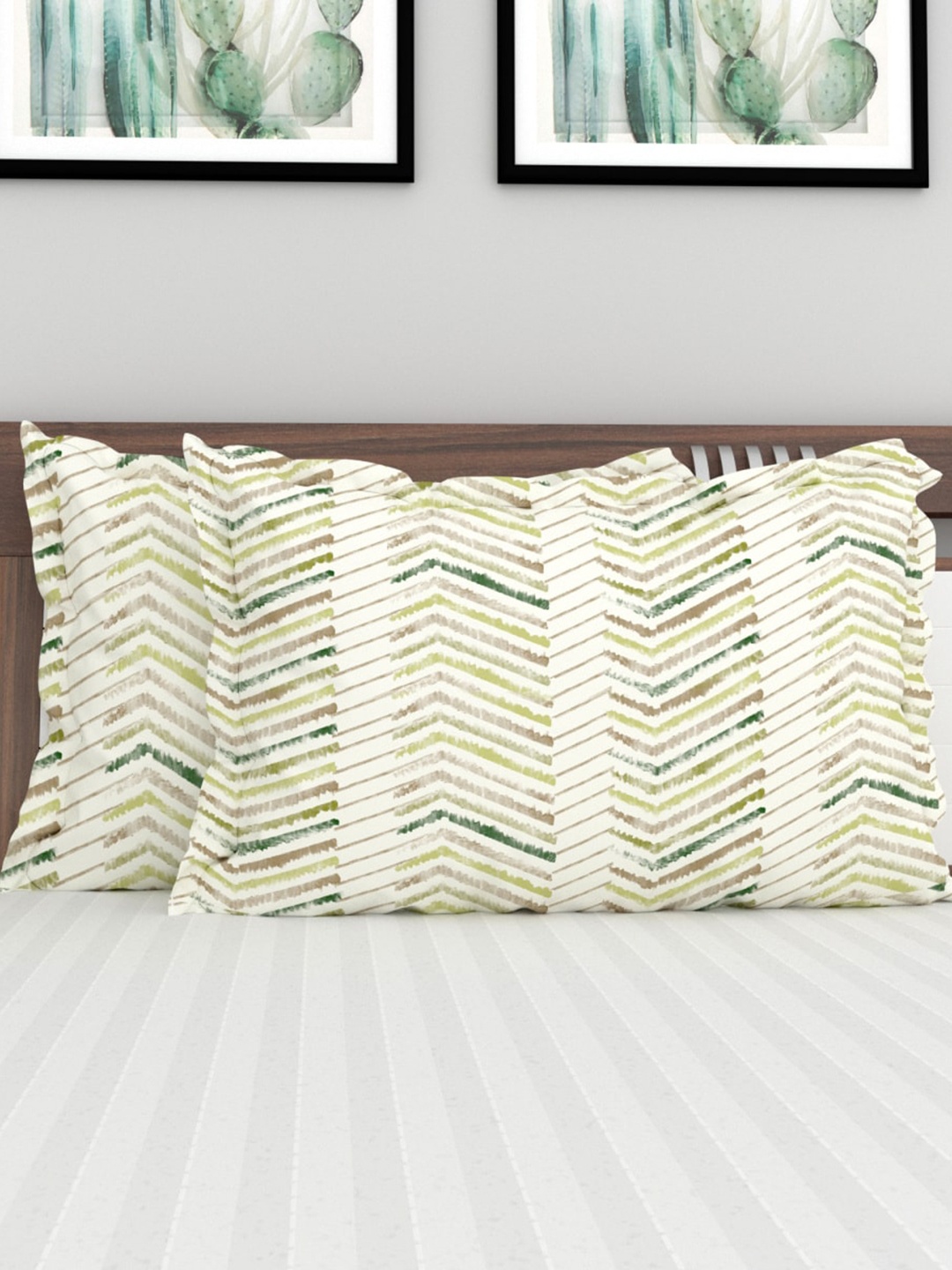 

Home Centre Set Of 2 White Jacquard Printed Cotton Pillow Covers