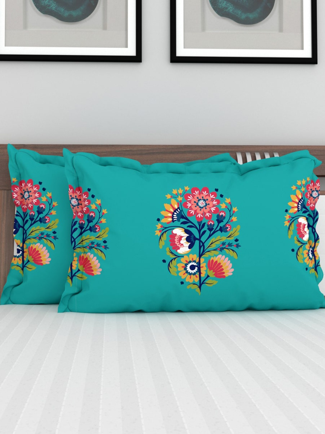 

Home Centre Set Of 2 Blue & Pink Printed Cotton Pillow Covers