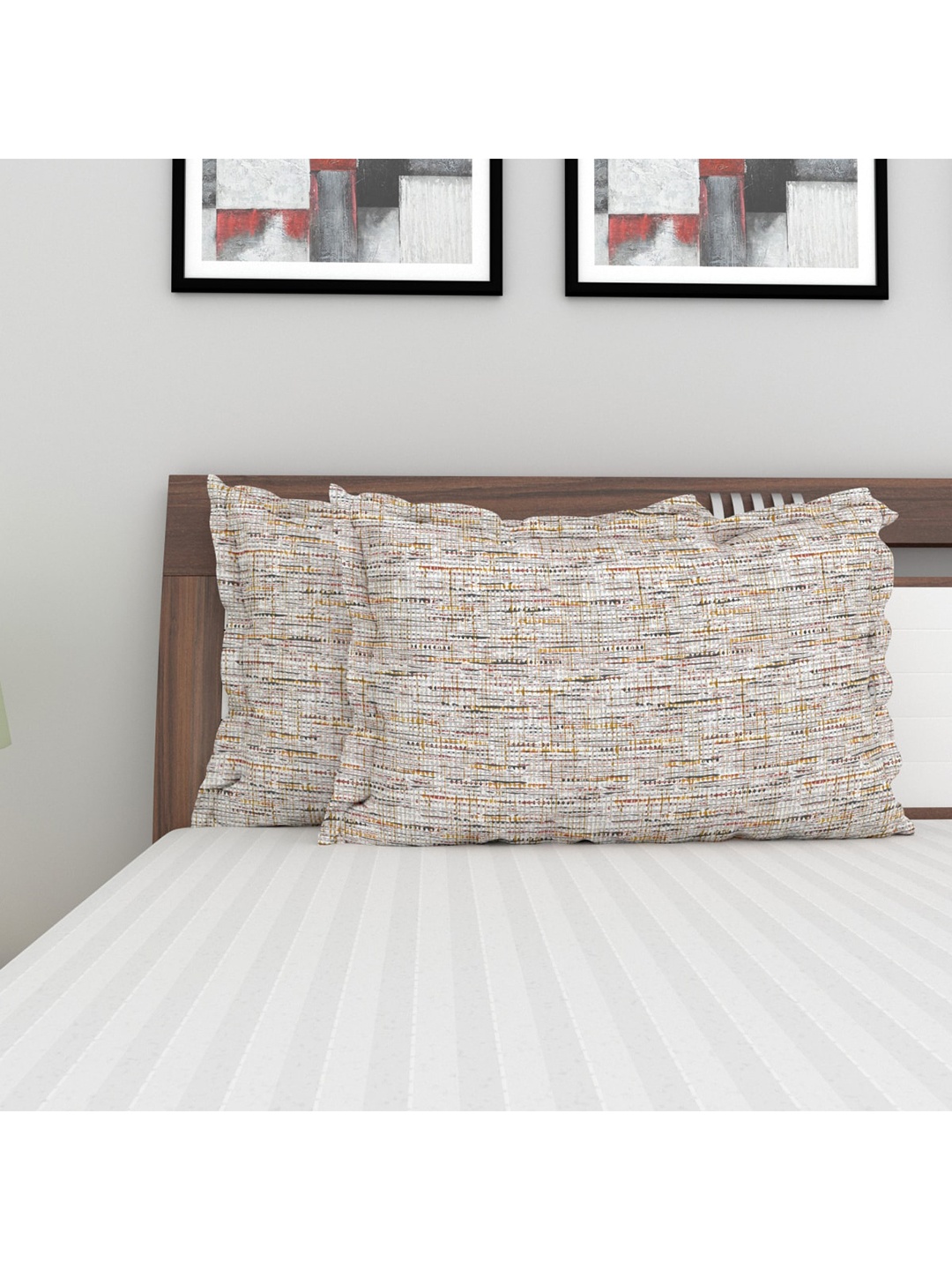 

Home Centre Set of 2 Grey and Mustard Printed Cotton Pillow Covers