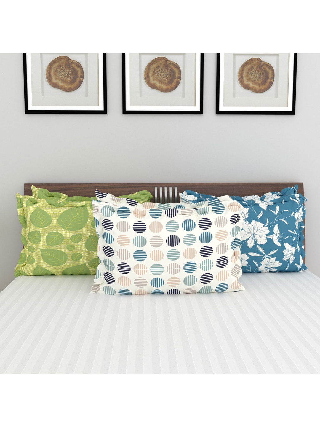 

Home Centre Set of 6 Green and White Printed Cotton Pillow Covers