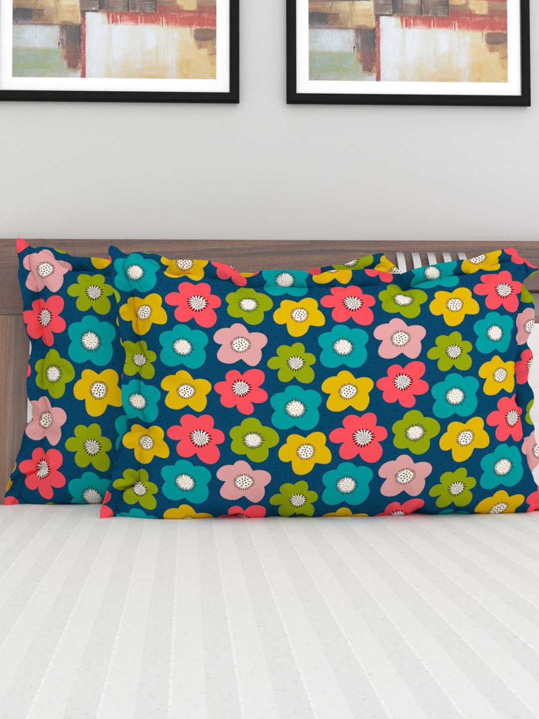 

Home Centre Blue & Green Set Of 2 Printed Pillow Covers