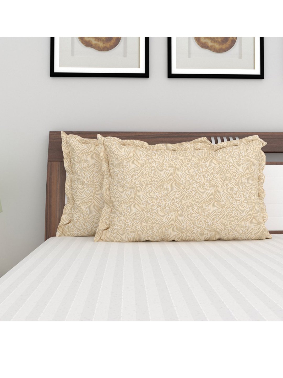 

Home Centre Set Of 2 Beige Printed Cotton Pillow Covers