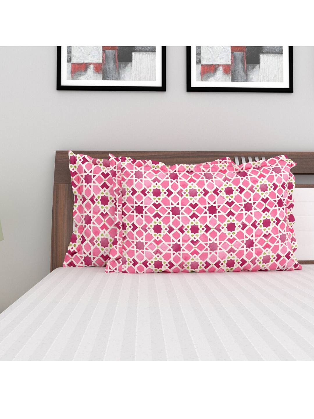 

Home Centre Set Of 2 Pink & White Printed Pillow Covers